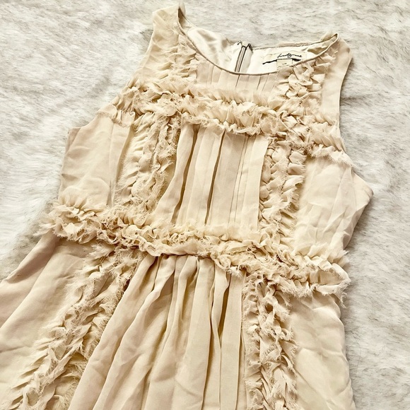 Forever 21 Vintage Cream Rosette Ruffle Pleated Dress Size Small - Picture 5 of 8